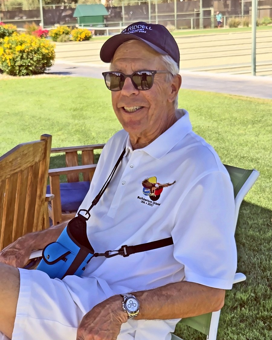 Dick Engebretson courtside in club whites